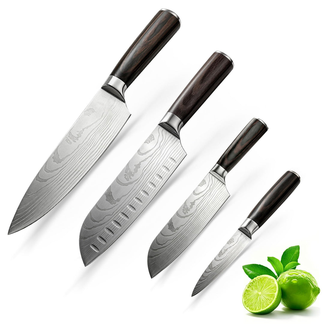 4-teilig Messerset, Carbon Rostfreier Spezialstahl, Ultra Scharf, Profi Allzweck Küchenmesserset mit