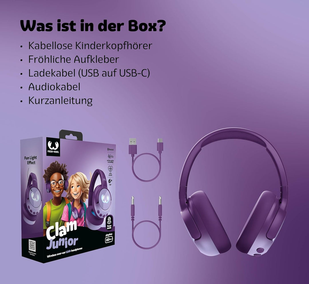 Fresh 'n Rebel Clam Junior, Bluetooth-Kopfhörer für Kinder mit aktiver Geräuschunterdrückung, sicher