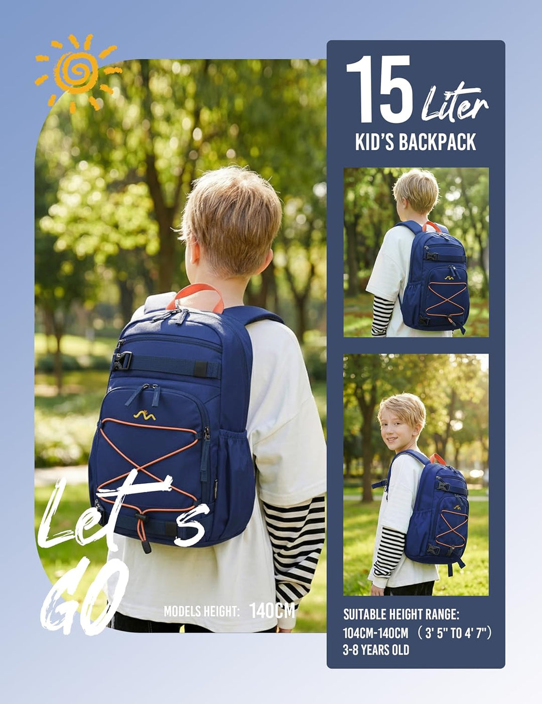 MOUNTAINTOP Kinderrucksack Mädchen Jungen Schulrucksack Schultasche für Schule Wander, 15L, 25 x 14