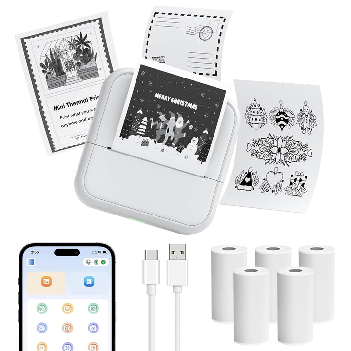 OFFCUP Mini Drucker Mini Fotodrucker mit 5 Papierrollen Tragbarer Mini Printer Thermodrucker Taschen