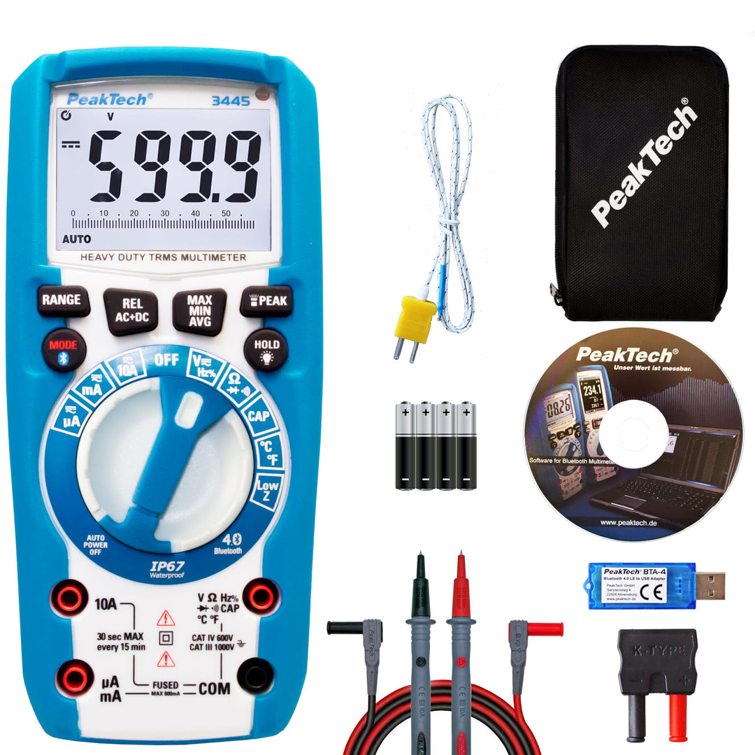 PeakTech - True RMS Digital Multimeter mit 4.0 Bluetooth, Wasserdicht (IP67), 6000 Counts, Robustes