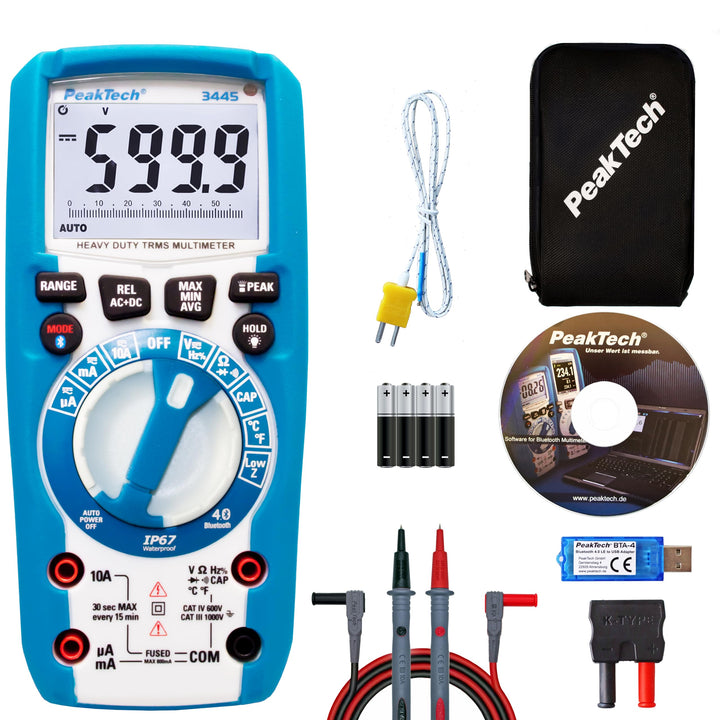 PeakTech - True RMS Digital Multimeter mit 4.0 Bluetooth, Wasserdicht (IP67), 6000 Counts, Robustes
