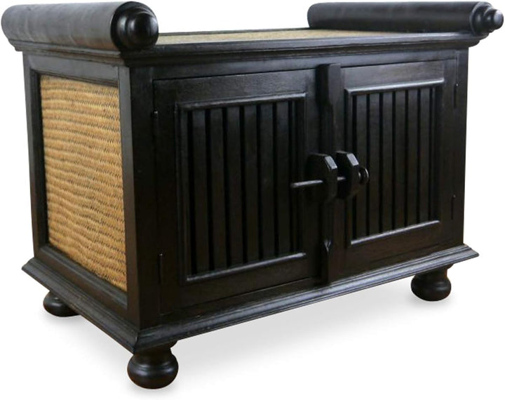 livasia Rattansideboard TV-Bank HiFi-Sideboard asiatische Phono Möbel Sitzbank (klein), klein