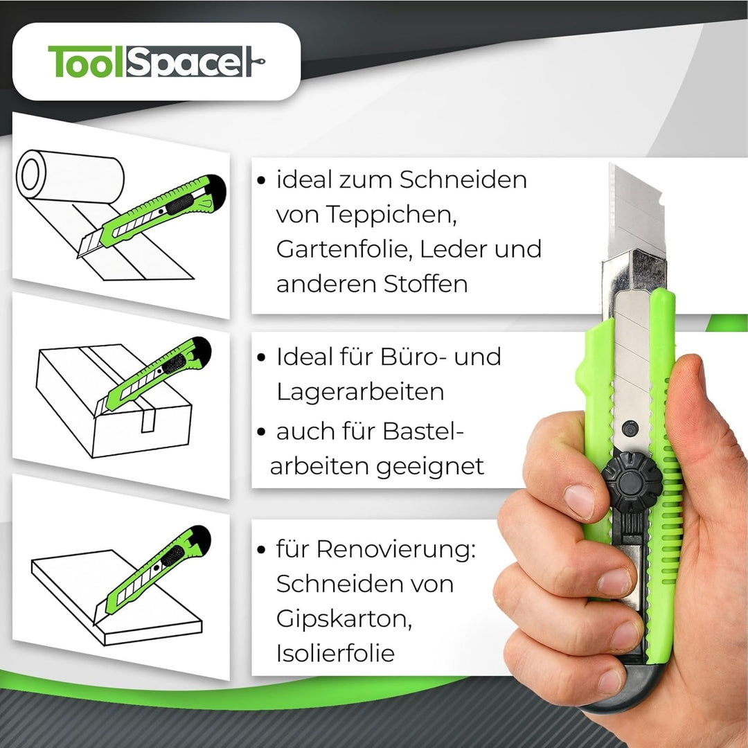 24 Stück Cuttermesser PROFI Stanleymesser Teppichmesser 18mm Gummi Griff Robuster Konstruktion Carbo