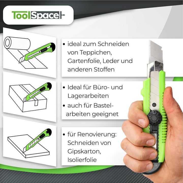 24 Stück Cuttermesser PROFI Stanleymesser Teppichmesser 18mm Gummi Griff Robuster Konstruktion Carbo