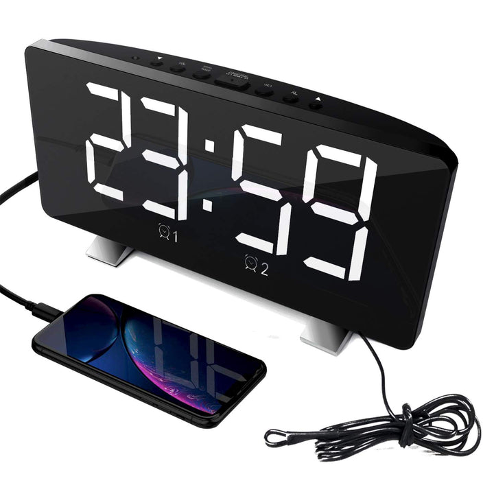 ThreeH Radiowecker für Schlafzimmer mit Zwei USB-Ladeanschlüssen 4 Dimmmodus 7,3'' LED-Bildschirm 12