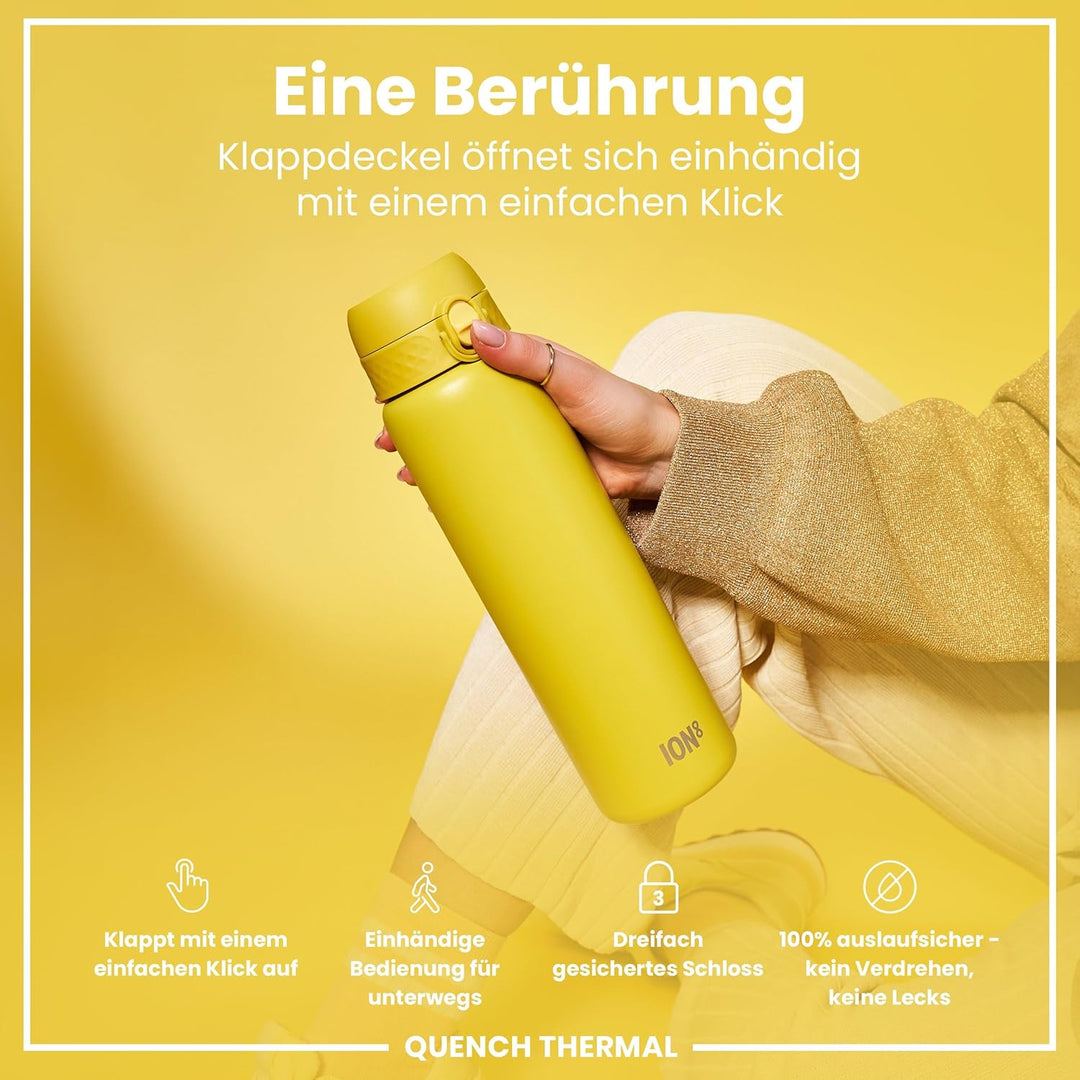 Ion8 Vakuumisolierte Edelstahl-Trinkflasche, 1 Liter, 920 ml, Auslaufsicher, Einhandöffnung, Sichere