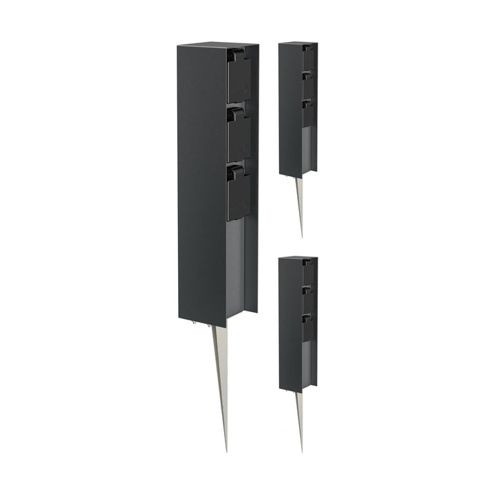 ledscom.de 3 Stück Garten-Steckdosen-Säule POMI mit Erdspiess für aussen, IP44, 3-Fach, anthrazit, e