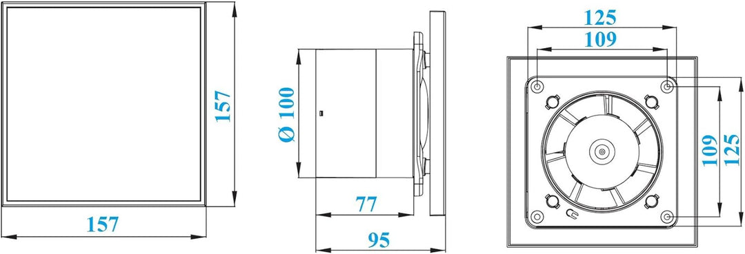 Ø 100 mm Design Badventilator Edelstahl mit Timer/Nachlauf und Rückstauklappe WTI100T Lüfter Ventila