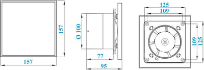 Ø 100 mm Design Badventilator Edelstahl mit Timer/Nachlauf und Rückstauklappe WTI100T Lüfter Ventila