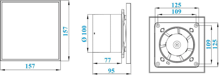 PLUMBING4HOME 4" 100mm Wandlüftungsventilator Luftabsauger mit Edelstahl-Panel-Timer + Feuchtigkeits