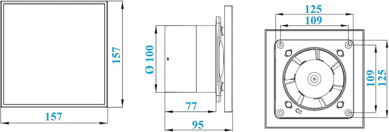 Ø 100 mm Design Badventilator Edelstahl mit Timer/Nachlauf und Rückstauklappe WTI100T Lüfter Ventila