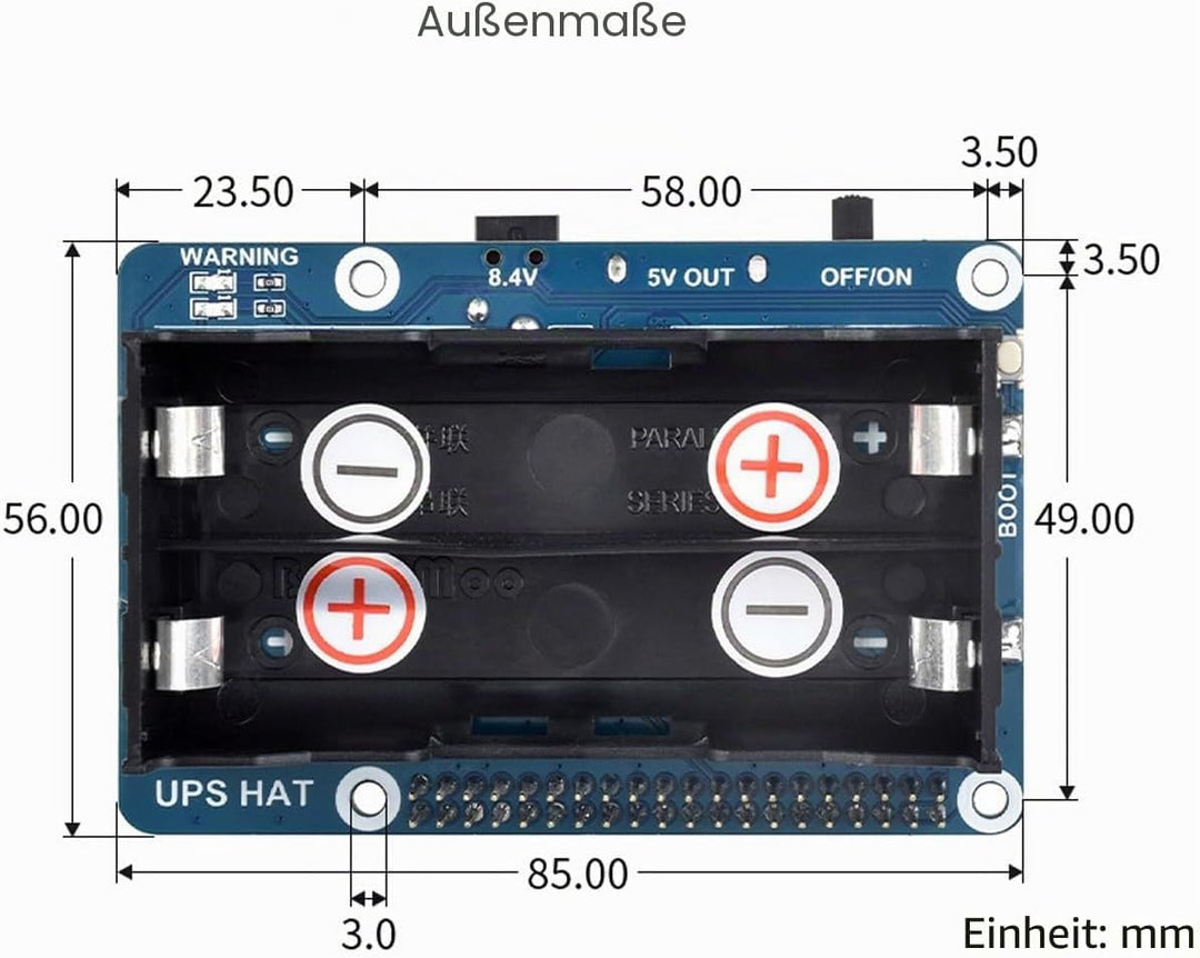 Waveshare UPS HAT for Raspberry Pi, 5V Uninterruptible Power Supply, Multi Batt Protection Circuits,