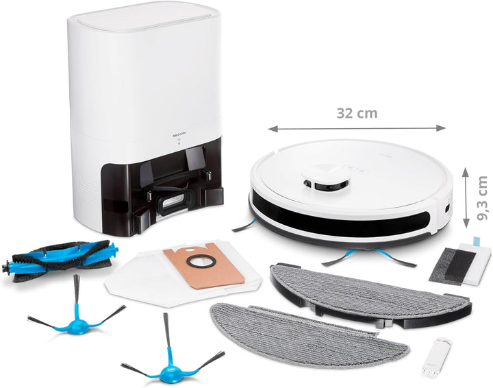 MEDION Saugroboter mit Absaugstation und Wischfunktion X20 SW+ (Lasernavigation, Starke 3000Pa Saugk