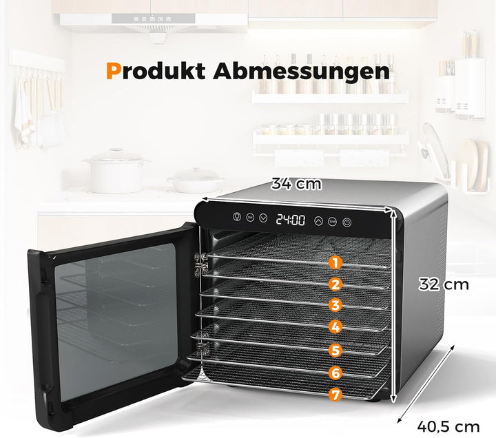 COSTWAY 600W Dörrautomat mit 7 Edelstahl-Schalen, Dörrgerät mit 24H Timer & 30-75℃ Temperatur,Trockn