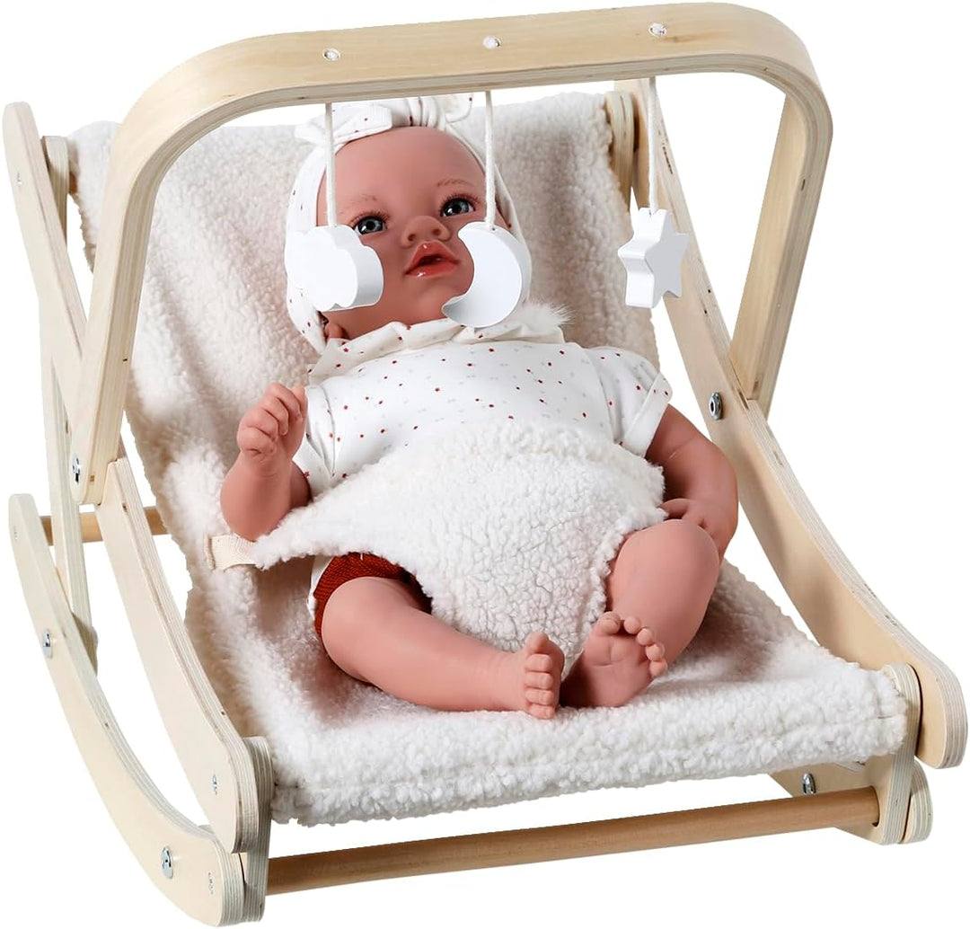 Vertbaudet Puppen-Wippe MINI Cocoon aus Holz FSC® Natur/wollweiss Teddyfleece