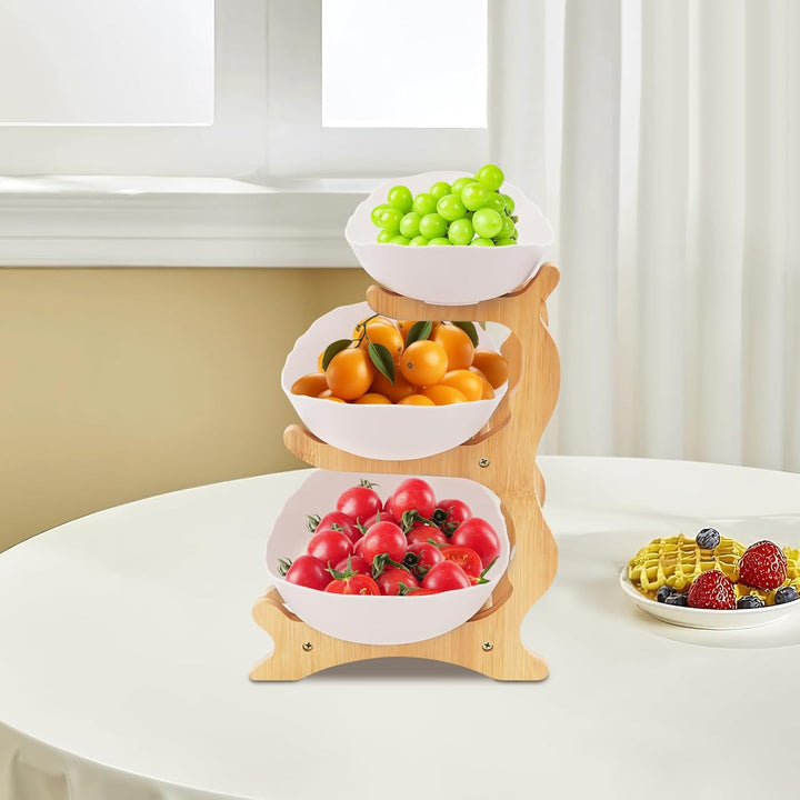 Keramik Obst Etagere mit 3 Etagen,Obstkorb Etagere für die Familie,Obstschale Modern mit Natürlichem