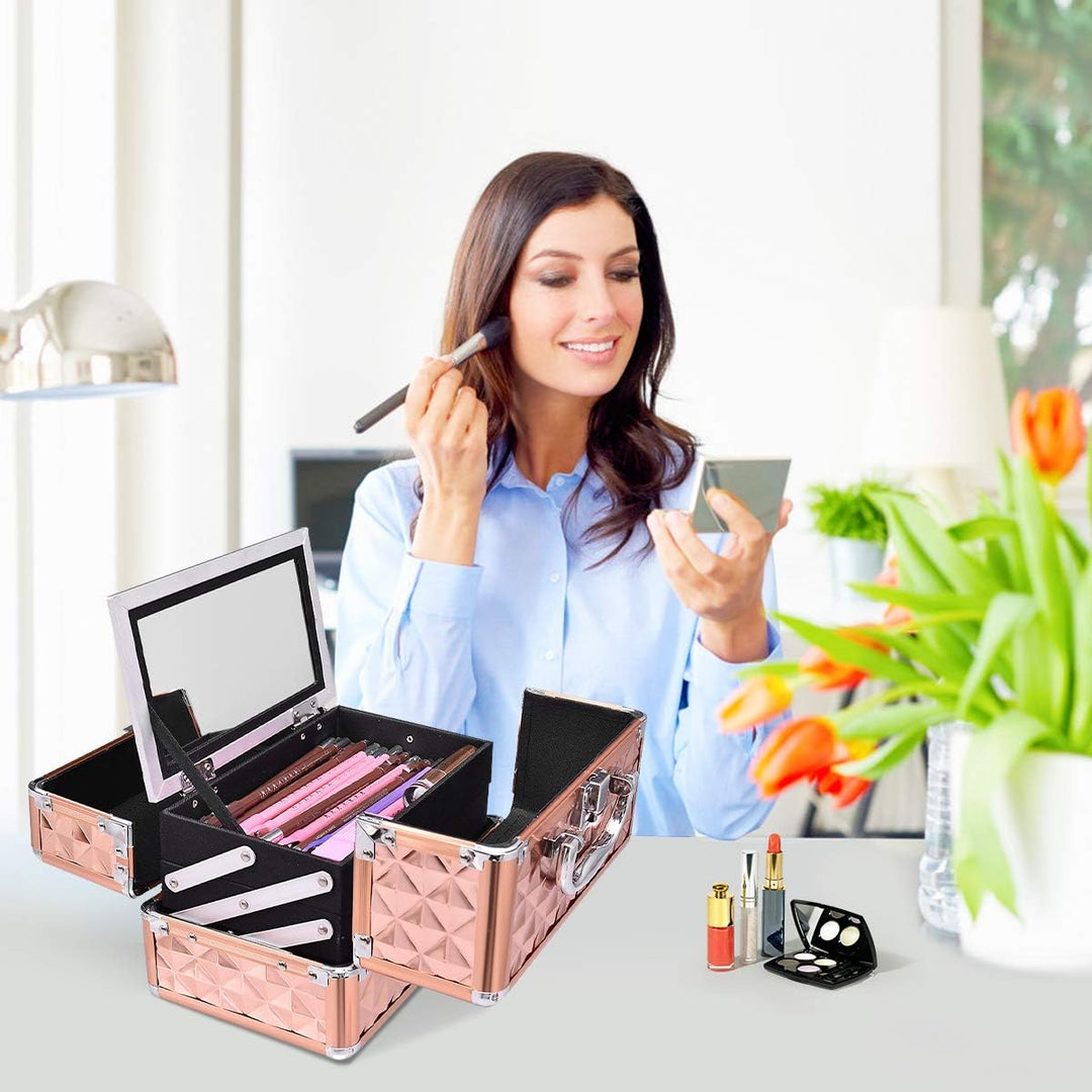 LIFEZEAL Kosmetikkoffer, Schminkkoffer für Reise, Make up Koffer im Rautenmuster, Abschliessbare Bea
