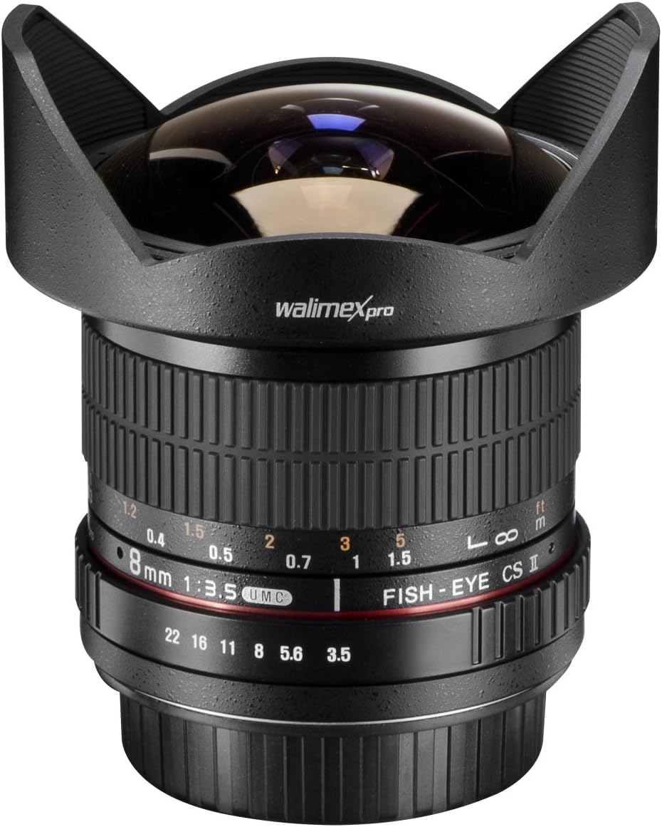 Walimex Pro 8 mm f1:3,5 Festbrennweite manueller Fokus Ultraweitwinkelobjektiv (geeignet für Canon E