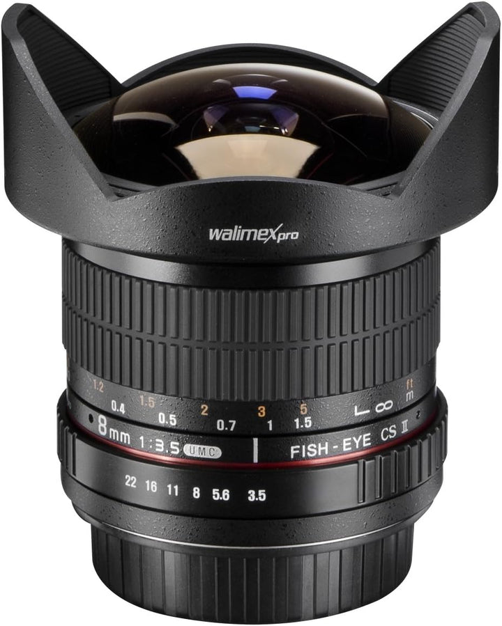 Walimex Pro 8 mm f1:3,5 Festbrennweite manueller Fokus Ultraweitwinkelobjektiv (geeignet für Canon E