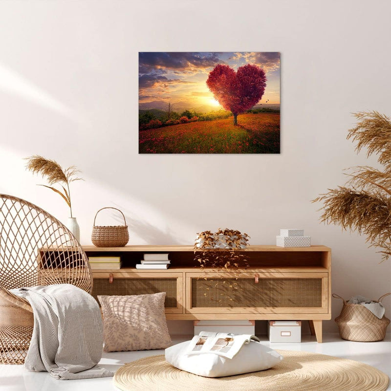 Bilder auf Leinwand Baum Wiese Blume Leinwandbild mit Rahmen 70x50cm Wandbilder Dekoration Wohnzimme