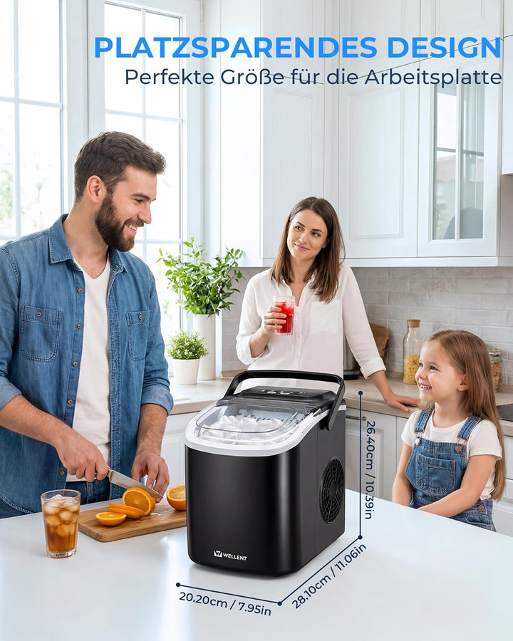 Eiswürfelmaschine Klein – Ice Maker, 8 Eiswürfel in 6 Minuten, 12 kg/24 Stunden, 2 Eiswürfelgrössen,