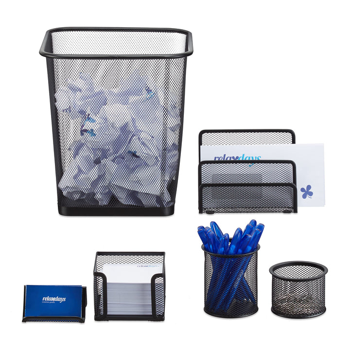 Relaxdays Schreibtisch Organizer 6er Set, Ablage Visitenkarten, Zettelbox, Briefablage, Stifteköcher
