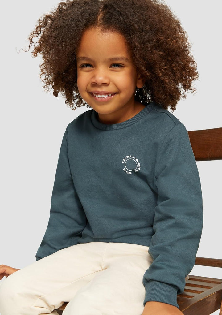s.Oliver Unisex Sweatshirt mit Rippbündchen und kleinem Print-Detail, Schiefergrau