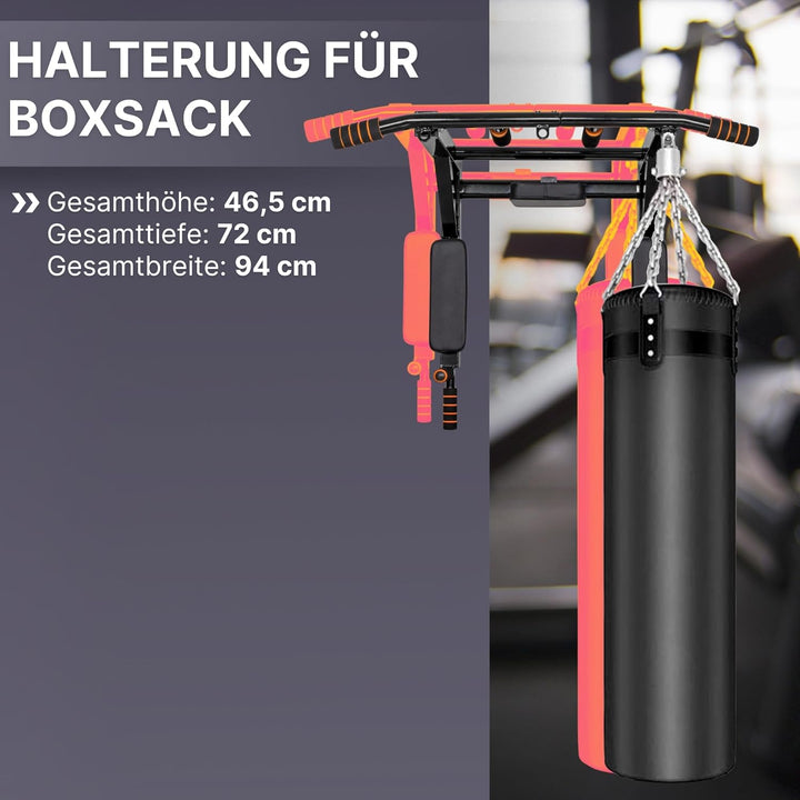 SPRINGOS Wandmontierte Klimmzugstange 3 in 1 + Dip-Stangen + Rückenlehne aus Stahl Dip Bar Pull up S