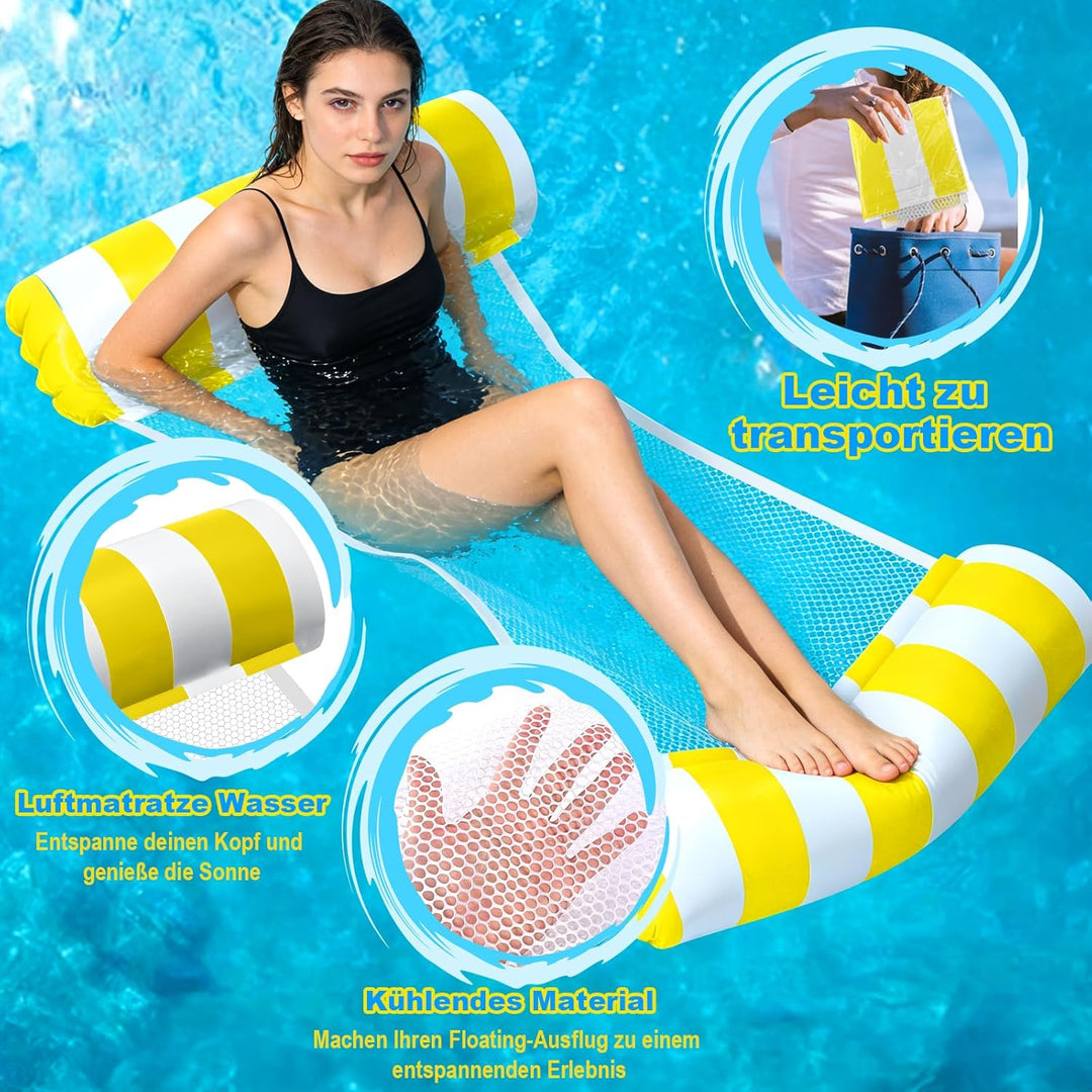 GOLDGE 2 Stück Luftmatratze Pool Aufblasbare Wasserhängematte, 4-in-1 Wasserhängematte mit Netz Wass
