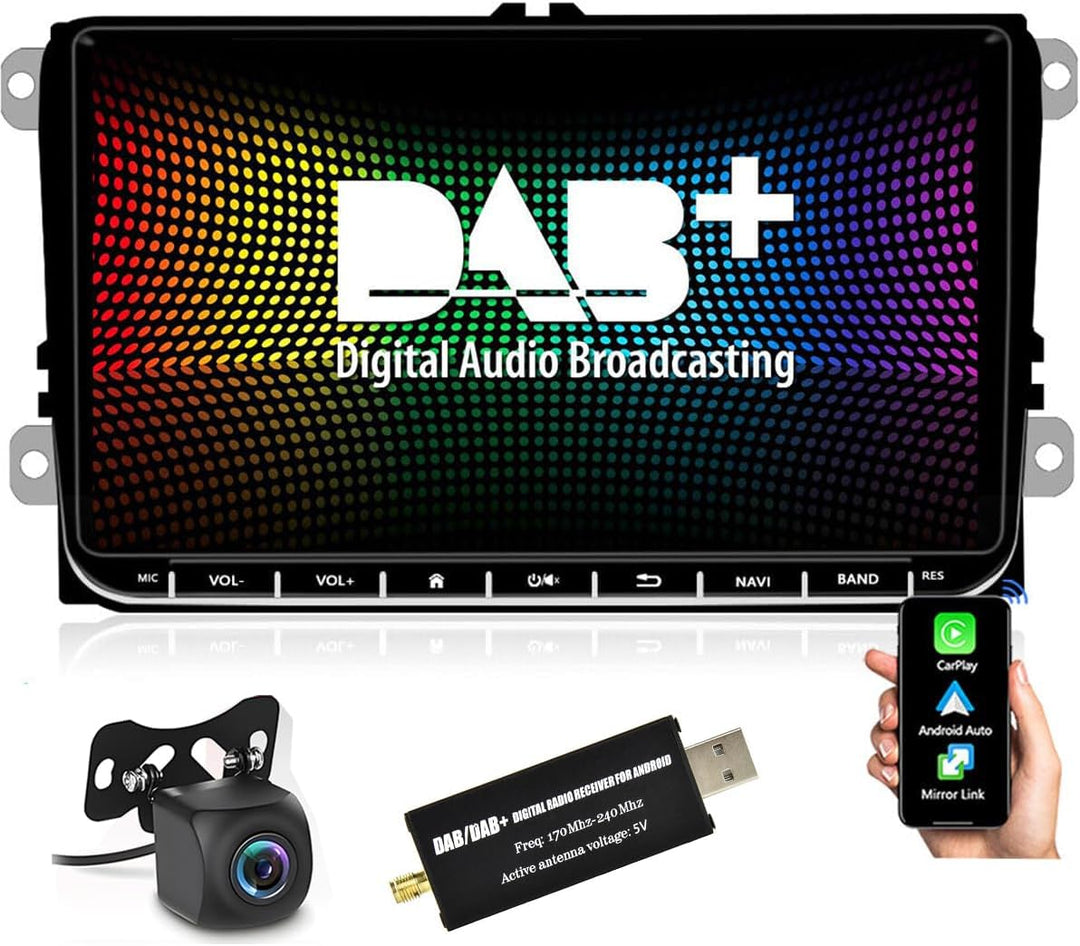 2+64GB DAB/DAB+ Autoradio für VW Golf 5 6 Polo Passat Skoda mit Wireless Apple Carplay Android Auto,