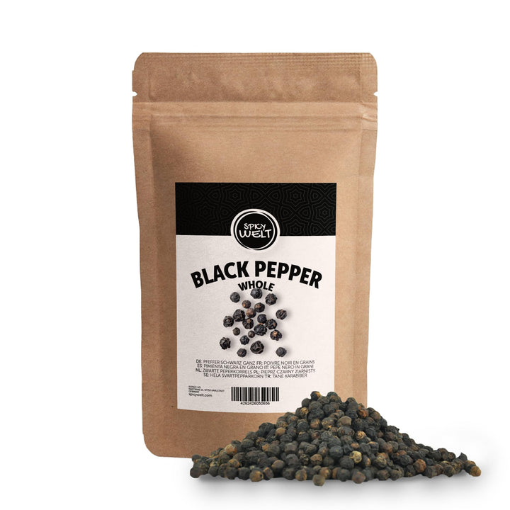 Spicy Welt Schwarzer Pfeffer Ganz (500g) – Pfefferkörner | Ungemahlener Schwarzer Pfeffer | für Pfef