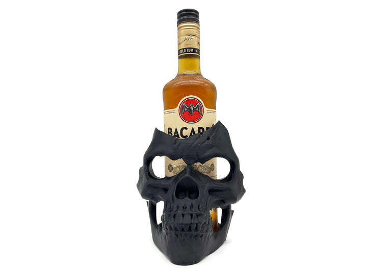 eXODA Flaschenhalter Totenkopf - dekorative Skulptur für Wein Bier und Getränke bis 85 mm Durchmesse