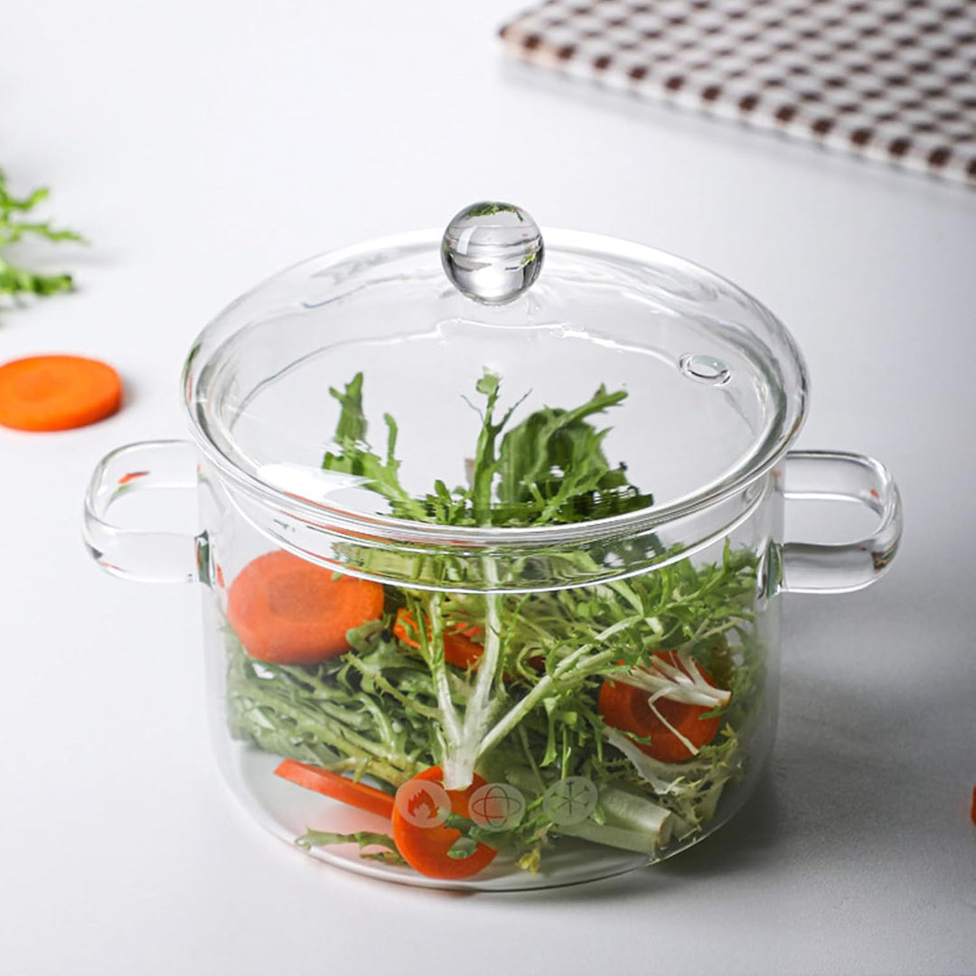 AnaTI Glastopf Kochtopf, 1400ML Suppentopf mit Deckel zum Kochen, Hochtemperaturbeständiger Transpar
