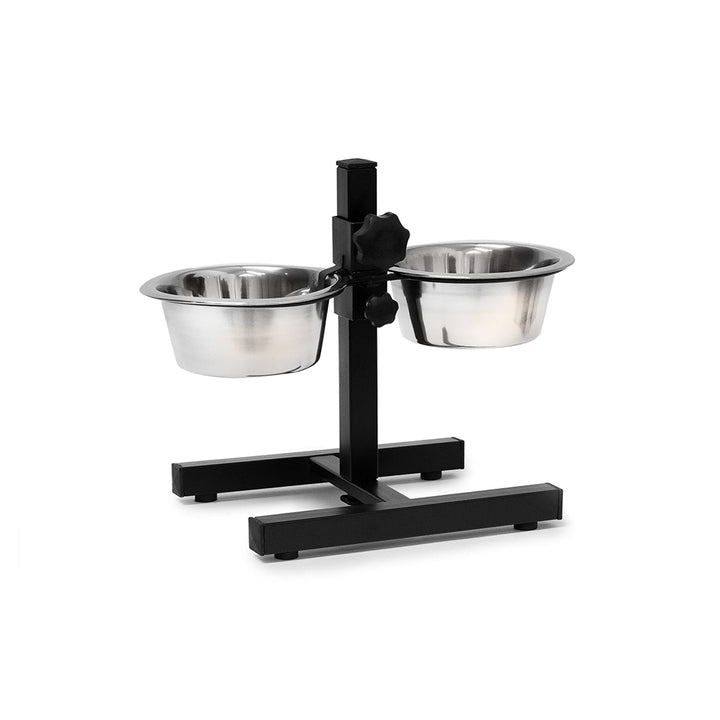 Relaxdays Futterstation Hund, 0,8l Edelstahlnäpfe, Napfständer höhenverstellbar HBT 27 x 36 x 21,5cm