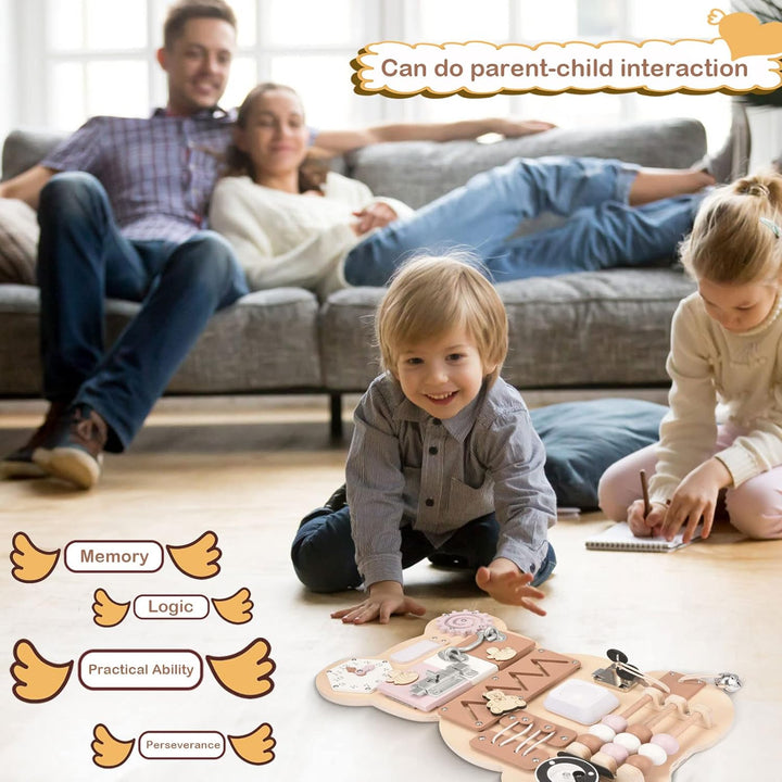Montessori Busy Board, Motorikwand Sensorisches Spielbrett mit Schlüssel, Riegel, Uhr Erlernen, Hand
