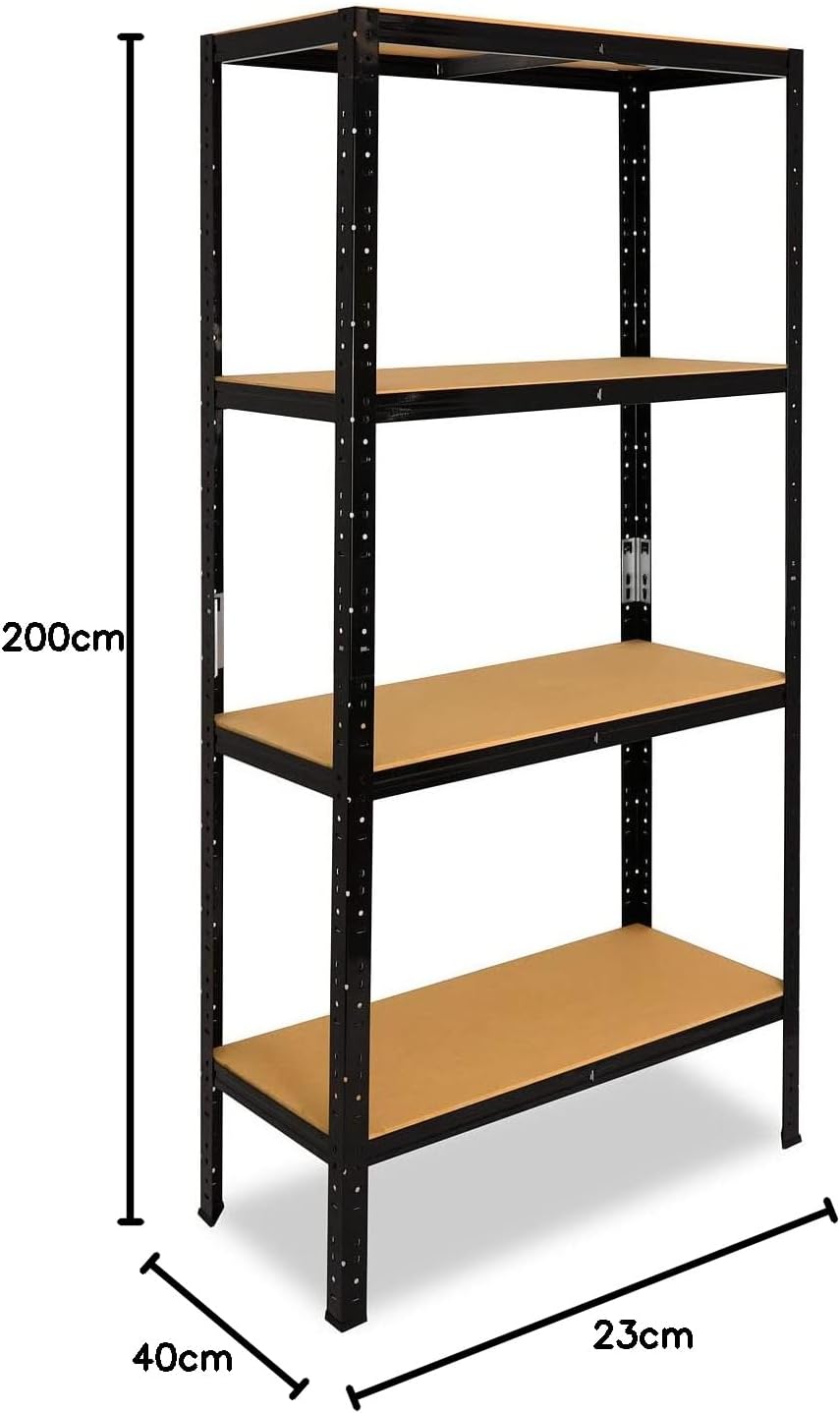 shelfplaza® 200x23x40cm Black Schwerlastregal schwarz/Metallregal schwarz 4 Böden à 175kg Tragkraft/