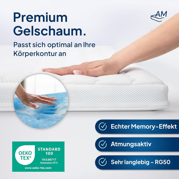 8 cm hoch - Premium Plus Gelschaum-Topper 150x220cm mit RG 50 - Hochwertiger Lyocell-Bezug - Antirut