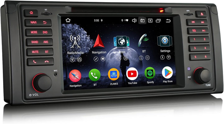 erisin 8-Kern [4G+64G] Android 14 Autoradio für BMW 5er E39 M5 GPS Navi Carplay Android Auto DSP Blu