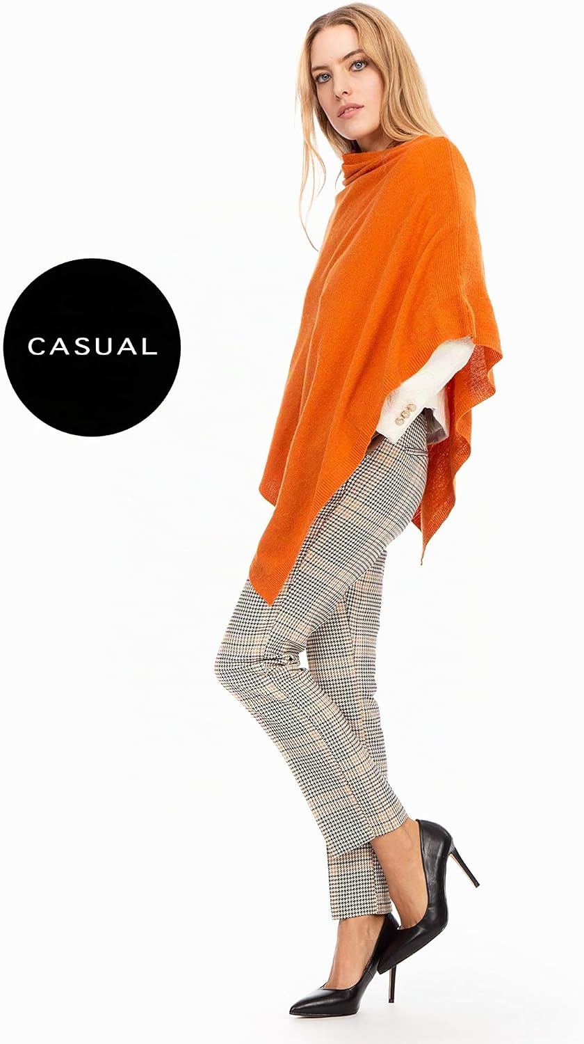 Marine Cashmere - Poncho aus Kaschmir-Mischgewebe für Damen, zart und weich, aus Kaschmir Orange, Or