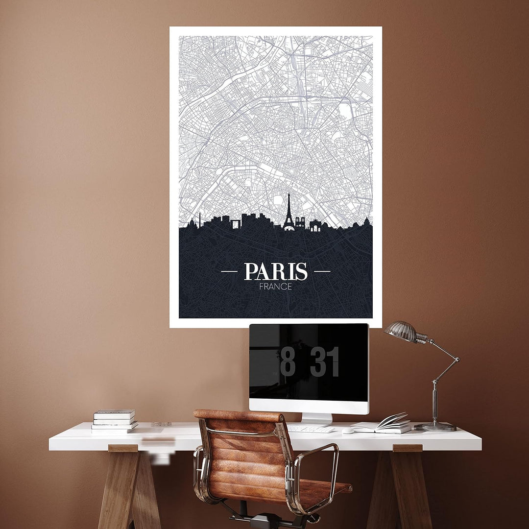 wandmotiv24 Poster als Wanddeko, Grösse Din A1, Strassen Karte Paris, Frankreich, Hauptstadt, Reisen