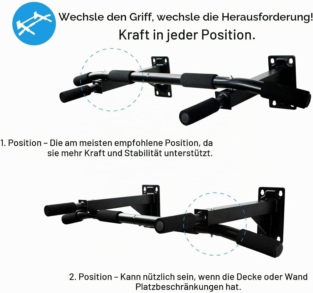 OcioDual Klimmzugstange für die Wand, Pull Up Klimmzugstange, bis 350 kg, Schwarz, Fitnessstudio für