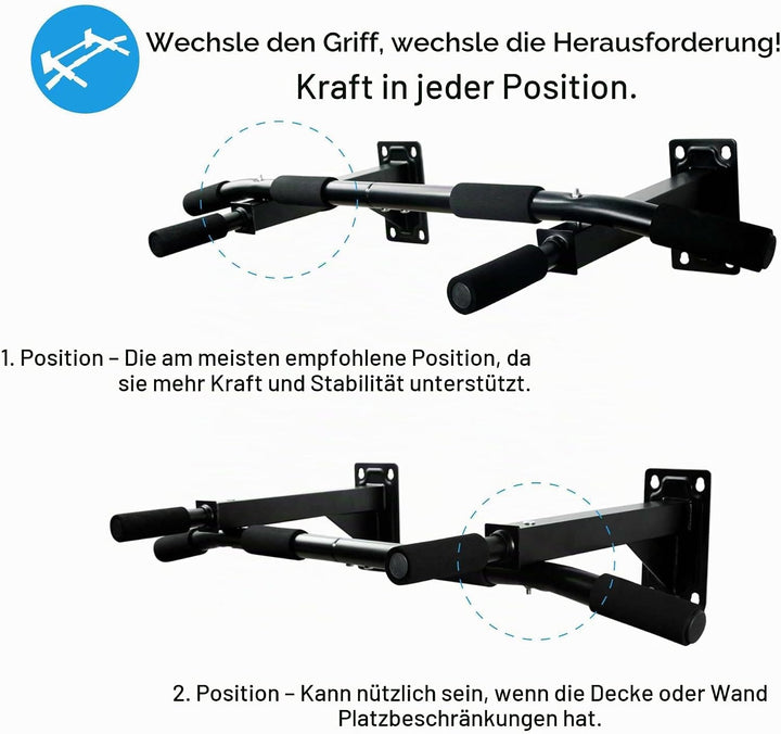 OcioDual Klimmzugstange für die Wand, Pull Up Klimmzugstange, bis 350 kg, Schwarz, Fitnessstudio für