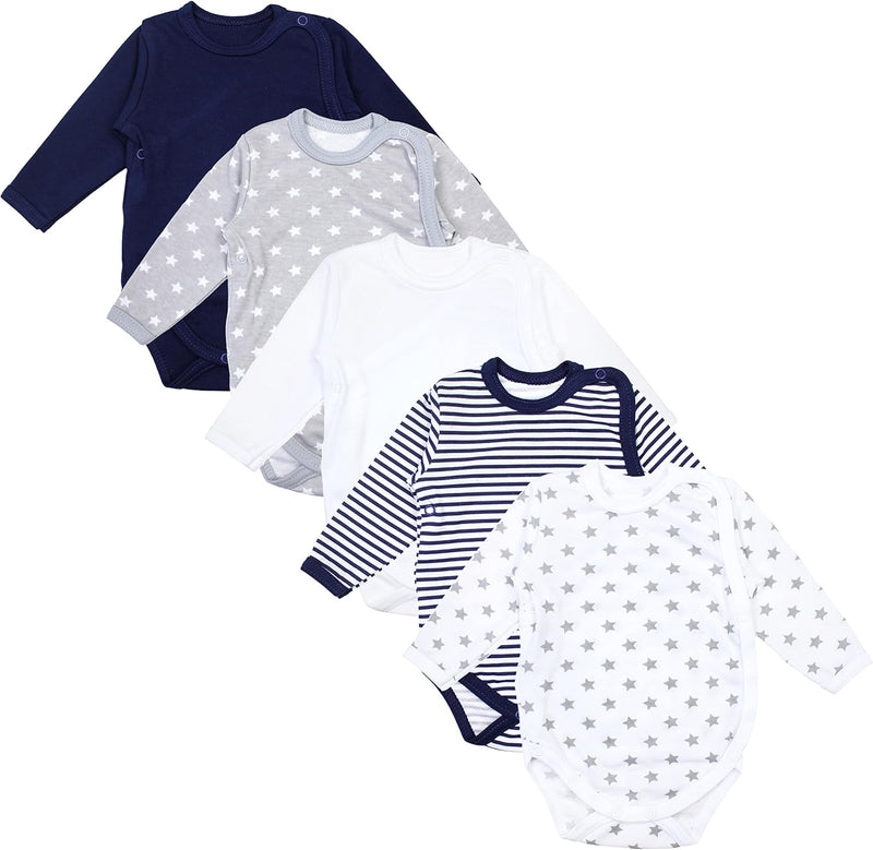 TupTam Baby Unisex Langarm Wickelbody Print/Uni 5er Pack 50 Mehrfarbig, 50 Mehrfarbig