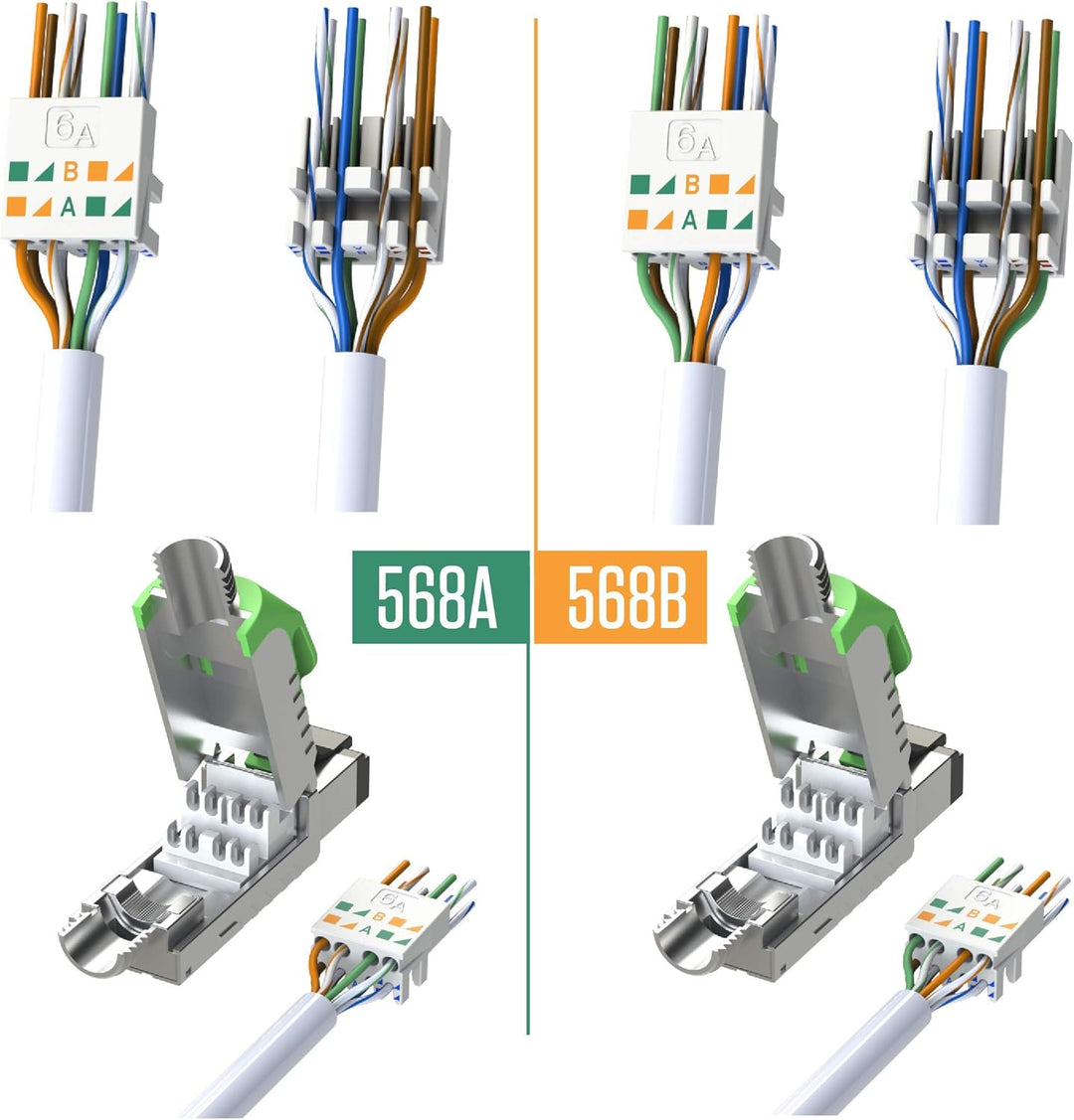 LINKUP - RJ45 Connectors Cat6A (12 Pack) Shielded Metal Die-Cast Field Modular Termination Plug | 10