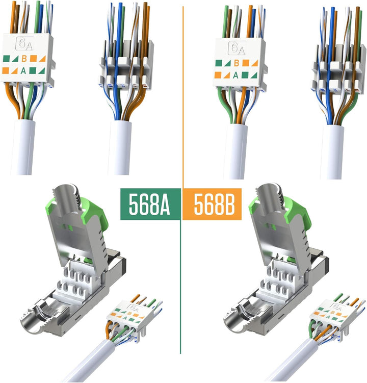 LINKUP - RJ45 Connectors Cat6A (12 Pack) Shielded Metal Die-Cast Field Modular Termination Plug | 10