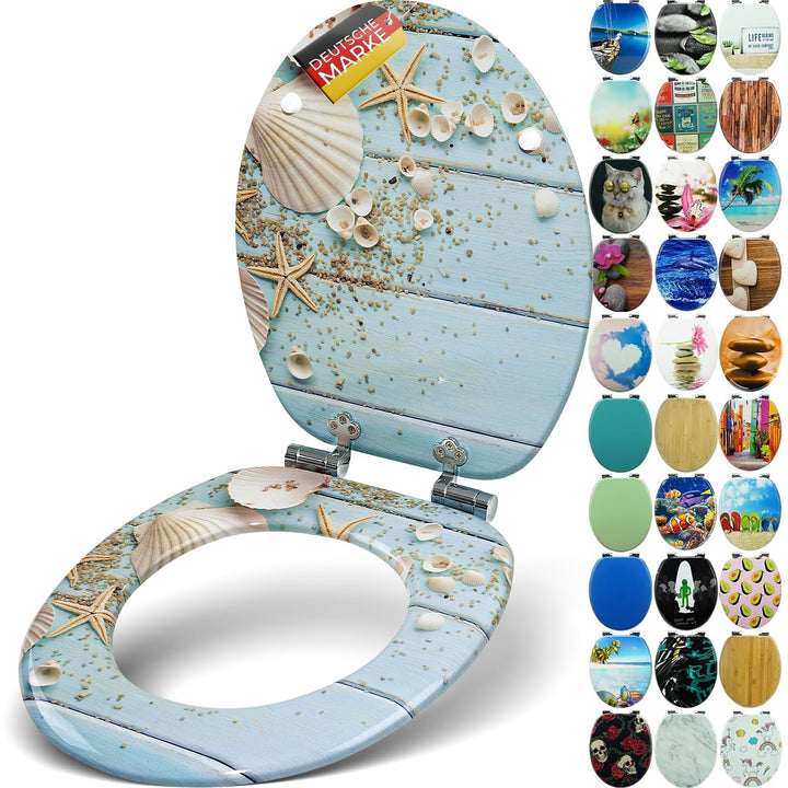 Premium WC Sitz mit Absenkautomatik – hochwertige Toilettendeckel aus Holz, viele bunte Motive, hohe