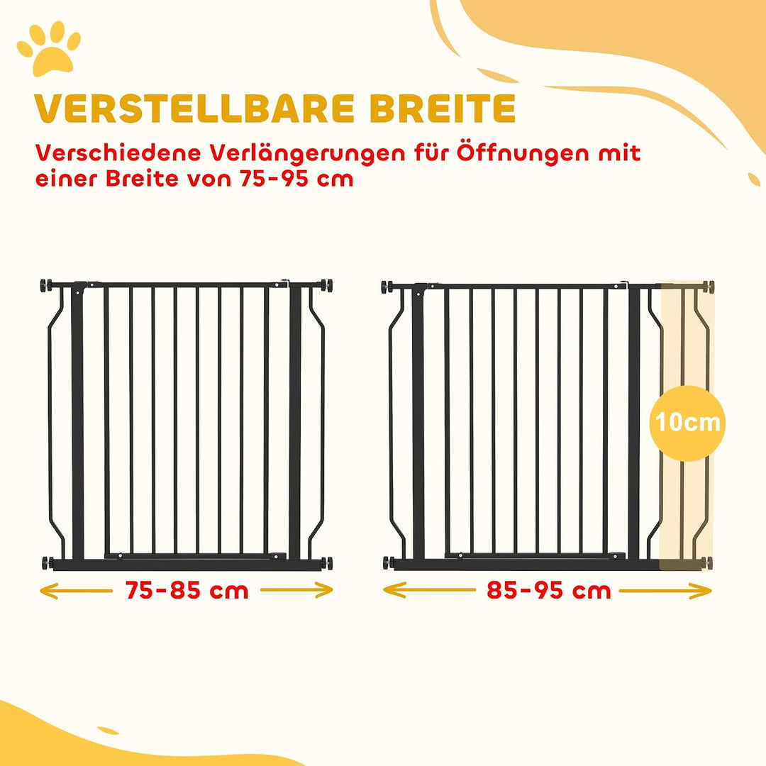 PawHut Türschutzgitter Treppenschutzgitter mit 10 cm Verlängerung Türgitter ohne Bohren Treppengitte