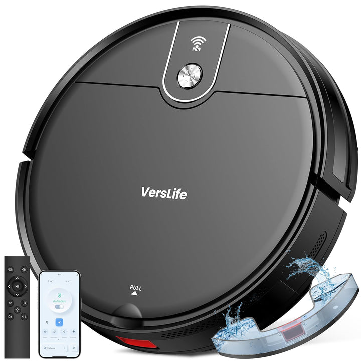 VersLife L6 Saugroboter mit Wischfunktion, 4000Pa Staubsauger Roboter Schwarz, Schwarz