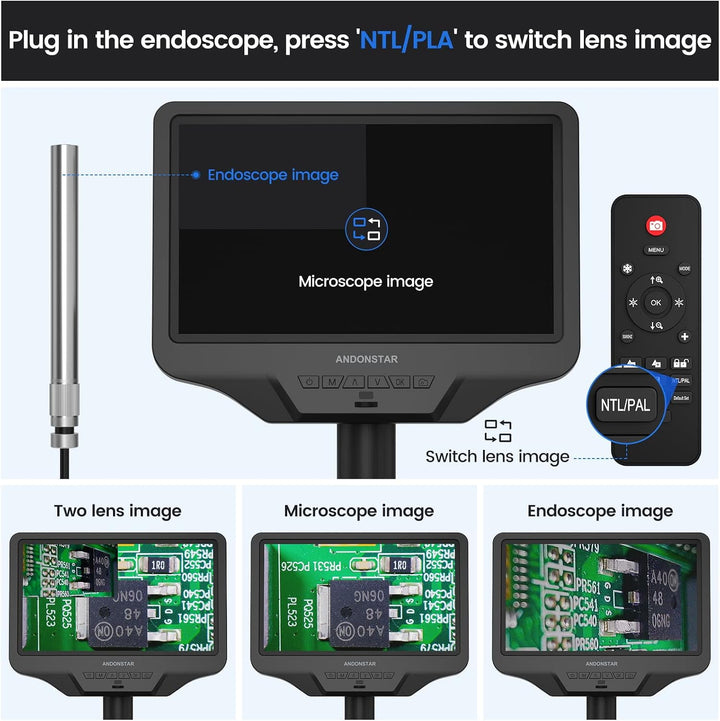 Andonstar AD409 Pro HDMI Digitales Mikroskop mit Endoskop, 10,1 Zoll LCD-Bildschirm Lötmikroskop, 30
